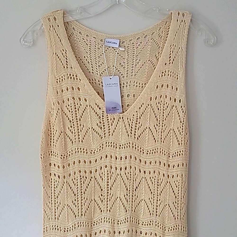 NWT VS LASCANA Semi-sheer Knit Ivory Maxi Dress, Size 8 - Picture 6 of 8
